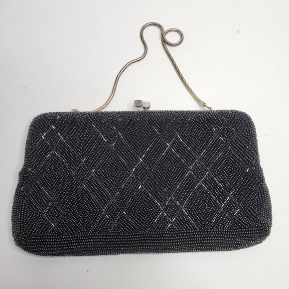 Vintage black beaded purse with snake chain strap - Picture 8 of 11
